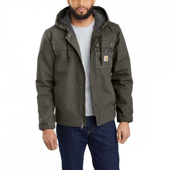 Carhartt 103826 Relaxed Fit Washed Duck Sherpa-Lined Utility Jacket | Mosgroen | model vooraanzicht